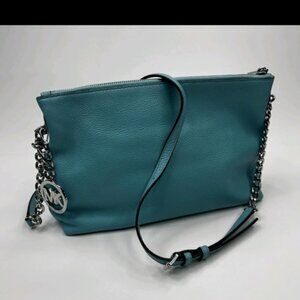 MICHAEL Michael Kors Tile Blue Leather Chain Link Crossbody Bag Purse EUC